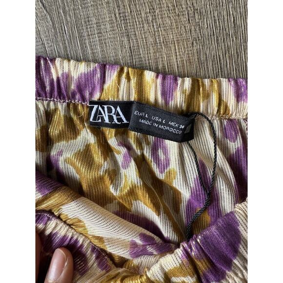 Zara Purple Metallic Gold Blazer And Pants 2 Piece‎ Set Wrap Kimono Cotton Sz L - Picture 13 of 13